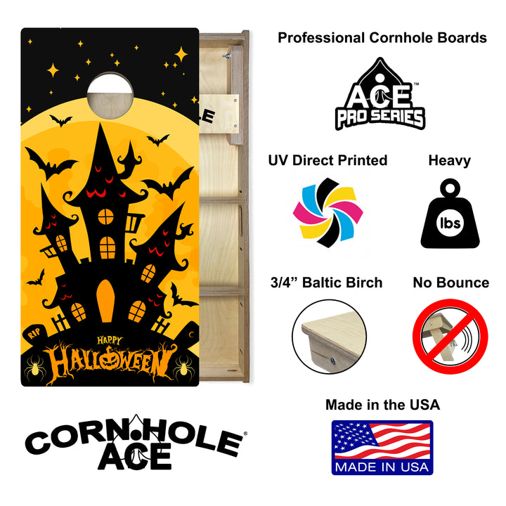 Black Haunted House - Cornhole Board Set - Professional