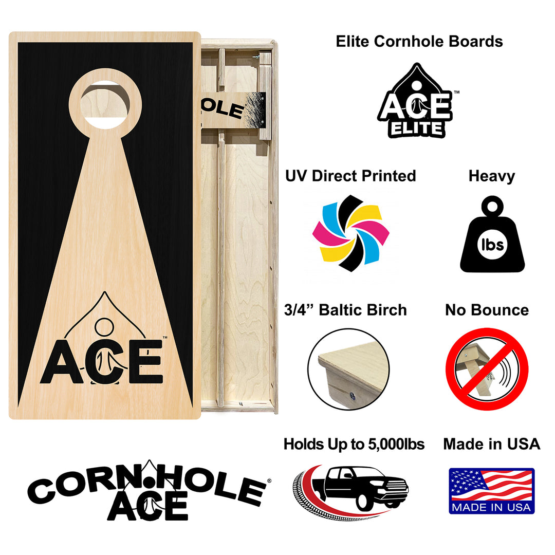 Black ACE Inverse Triangle - Cornhole Board Set - Elite