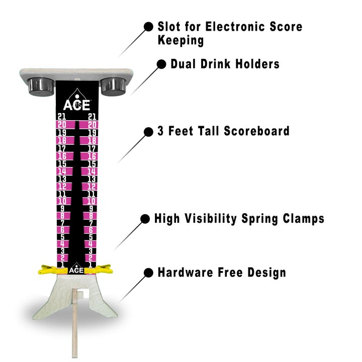 Elite Cornhole Scoreboard - 3ft Tall - Triangle Edition (Black/Pink)