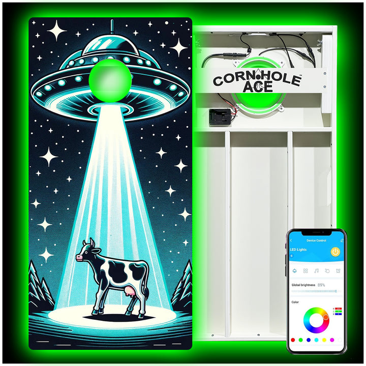 Blue Night Encounter - Cornhole Board Set - All Weather - With Pro Light Kit