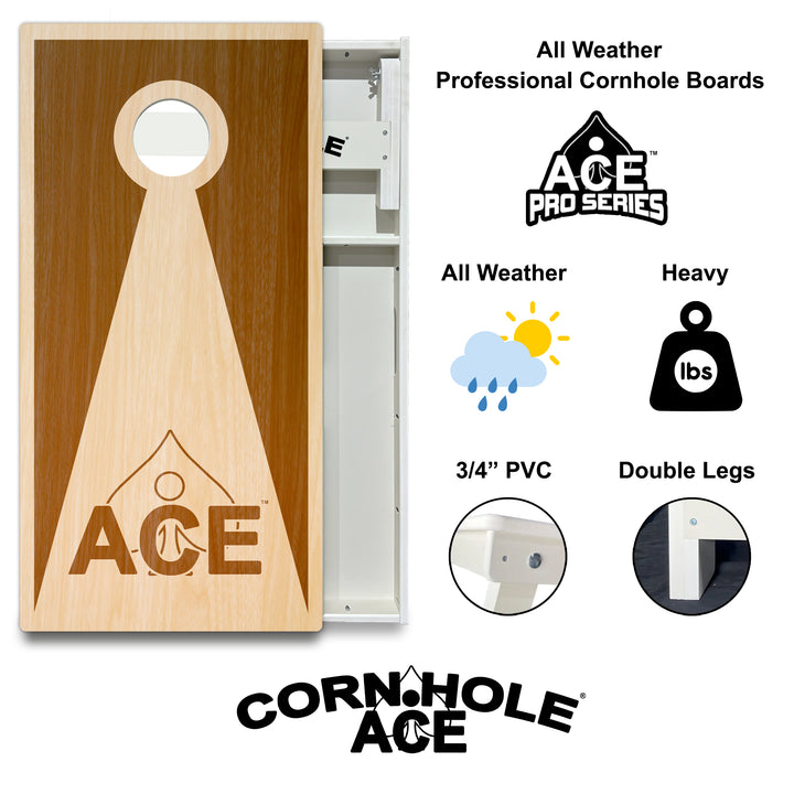 Brown Stained ACE Inverse Triangle - Cornhole Board Set - All Weather