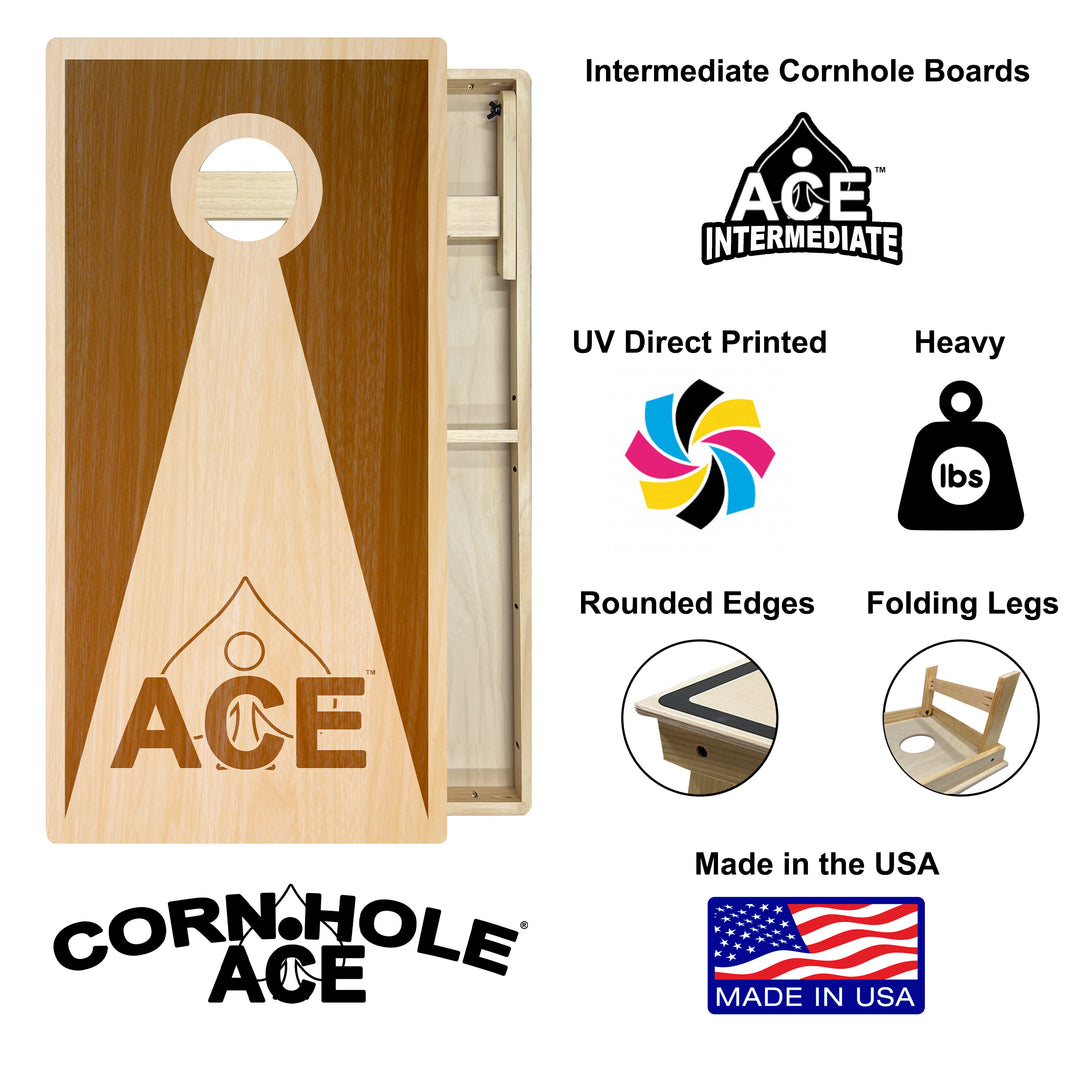 Brown Stained ACE Inverse Triangle - Cornhole Board Set - Intermediate