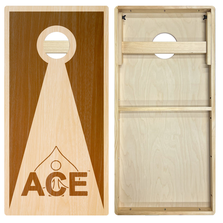 Brown Stained ACE Inverse Triangle - Cornhole Board Set - Intermediate