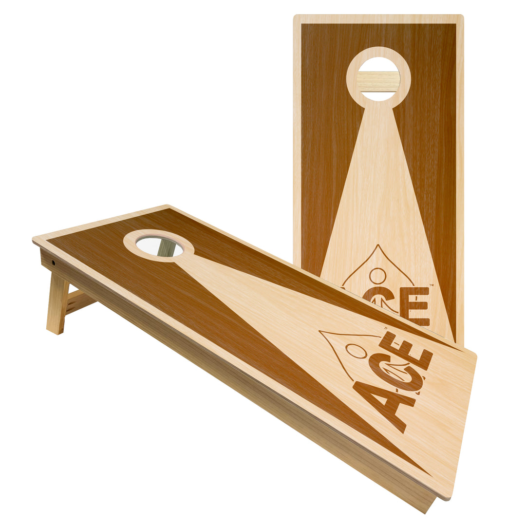 Brown Stained ACE Inverse Triangle - Cornhole Board Set - Intermediate