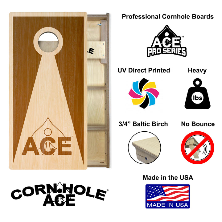 Brown Stained ACE Inverse Triangle - Cornhole Board Set - Professional