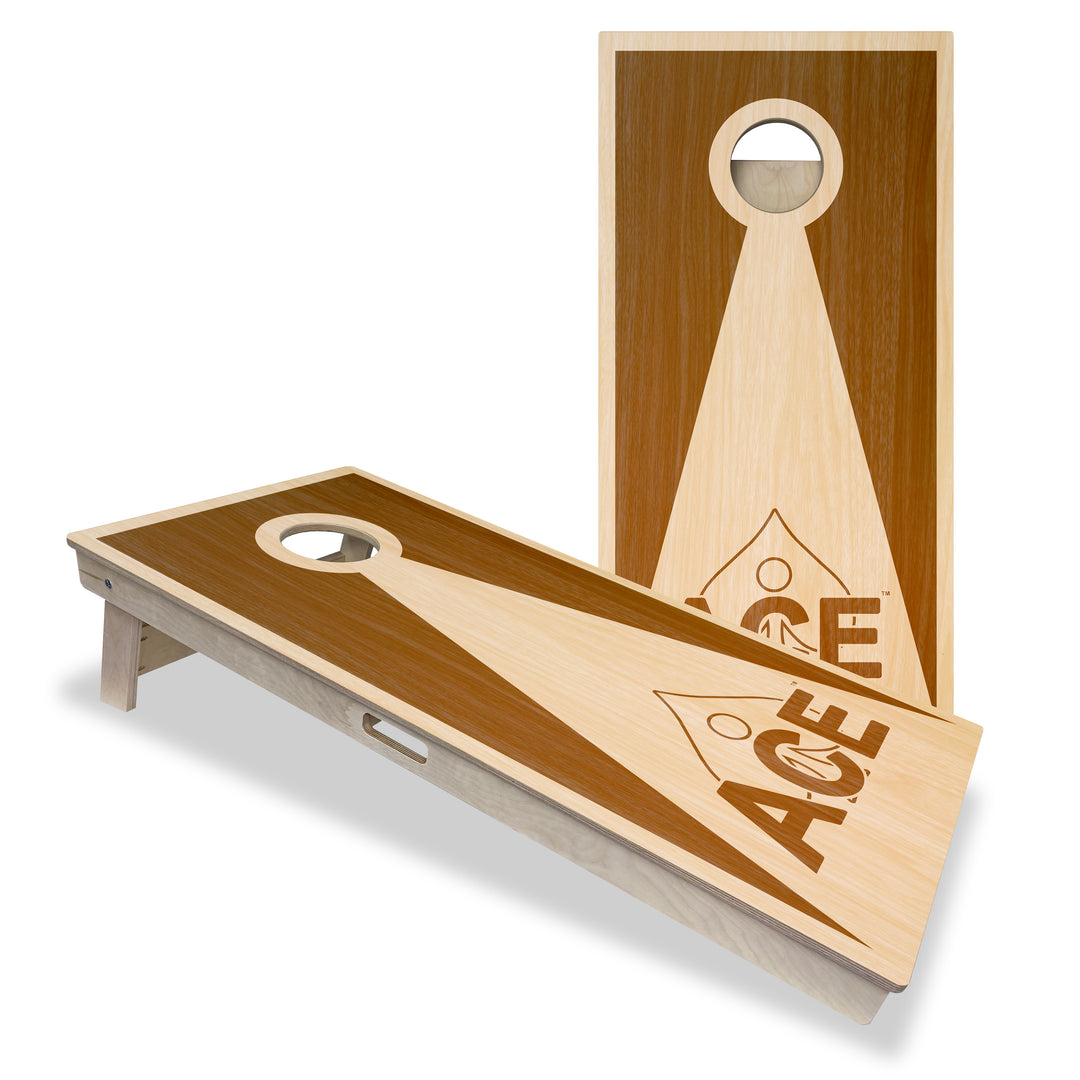 Brown Stained ACE Inverse Triangle - Cornhole Board Set - Professional