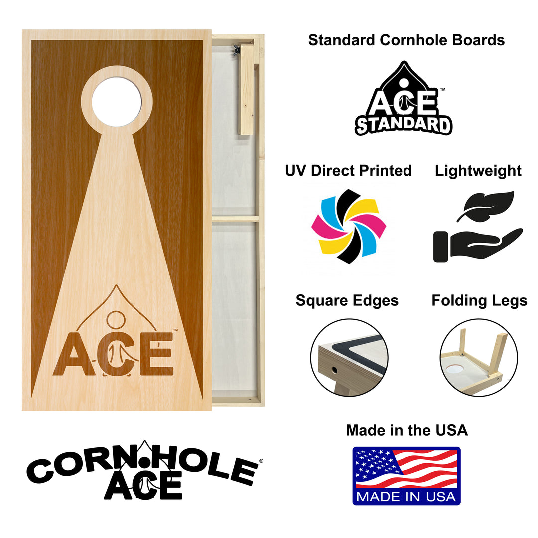 Brown Stained ACE Inverse Triangle - Cornhole Board Set - Standard