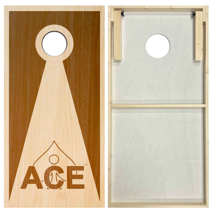 Brown Stained ACE Inverse Triangle - Cornhole Board Set - Standard