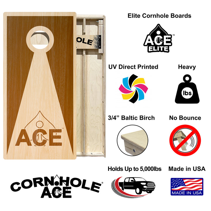 Brown Stained ACE Inverse Triangle - Cornhole Board Set - Elite