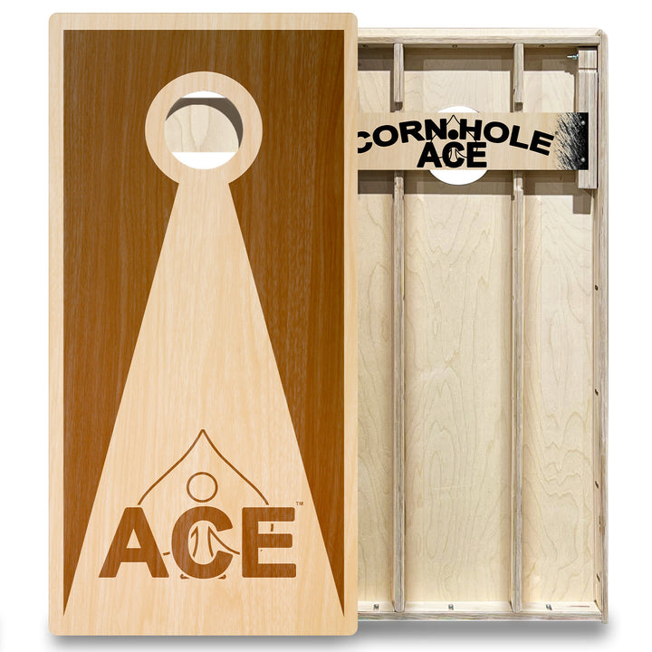 Brown Stained ACE Inverse Triangle - Cornhole Board Set - Elite