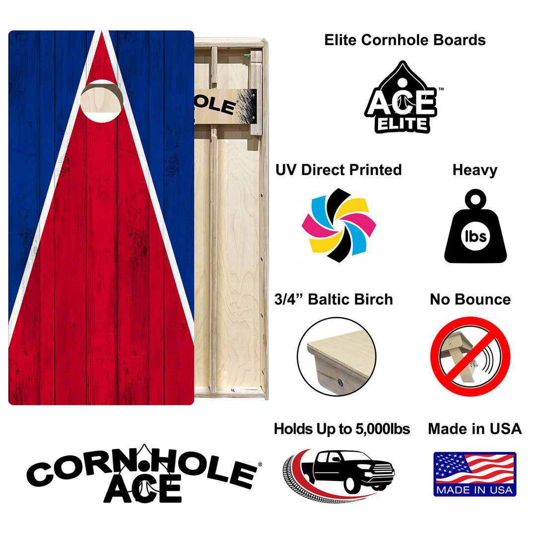 Buffalo Tailgate Triangle Design (Red and Royal Blue) - Cornhole Board Set - Elite