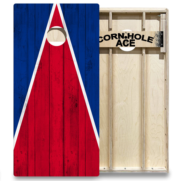 Buffalo Tailgate Triangle Design (Red and Royal Blue) - Cornhole Board Set - Elite