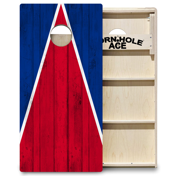 Buffalo Tailgate Triangle Design (Red and Royal Blue) - Cornhole Board Set - Professional