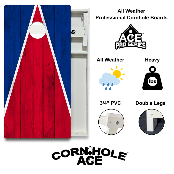 Buffalo Tailgate Triangle Design (Red and Royal Blue) - Cornhole Board Set - All Weather