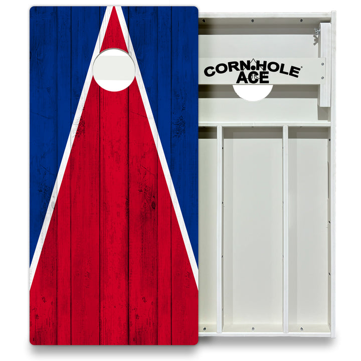 Buffalo Tailgate Triangle Design (Red and Royal Blue) - Cornhole Board Set - All Weather