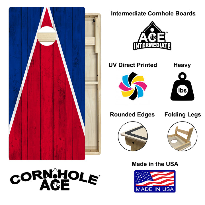 Buffalo Tailgate Triangle Design (Red and Royal Blue) - Cornhole Board Set - Intermediate