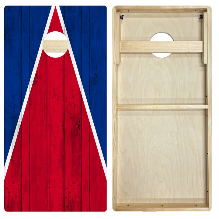 Buffalo Tailgate Triangle Design (Red and Royal Blue) - Cornhole Board Set - Intermediate