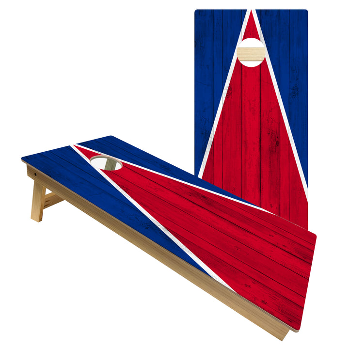 Buffalo Tailgate Triangle Design (Red and Royal Blue) - Cornhole Board Set - Intermediate