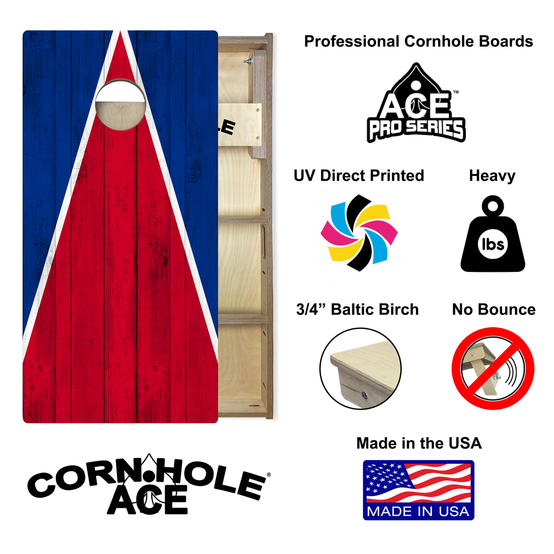 Buffalo Tailgate Triangle Design (Red and Royal Blue) - Cornhole Board Set - Professional