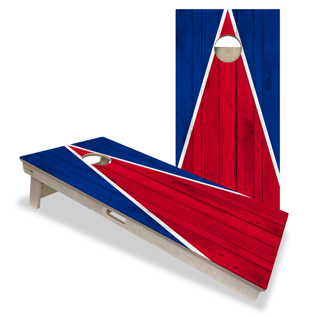 Buffalo Tailgate Triangle Design (Red and Royal Blue) - Cornhole Board Set - Professional