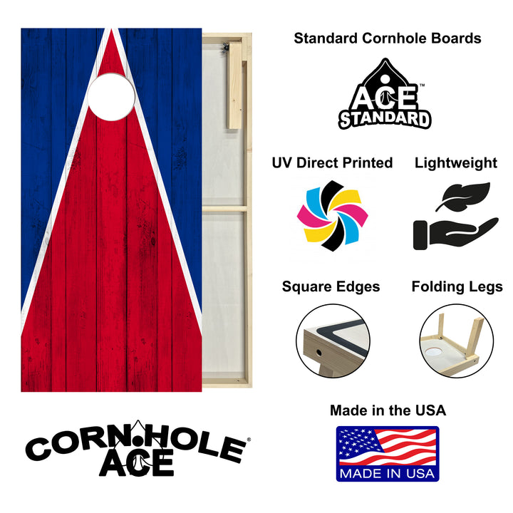 Buffalo Tailgate Triangle Design (Red and Royal Blue) - Cornhole Board Set - Standard