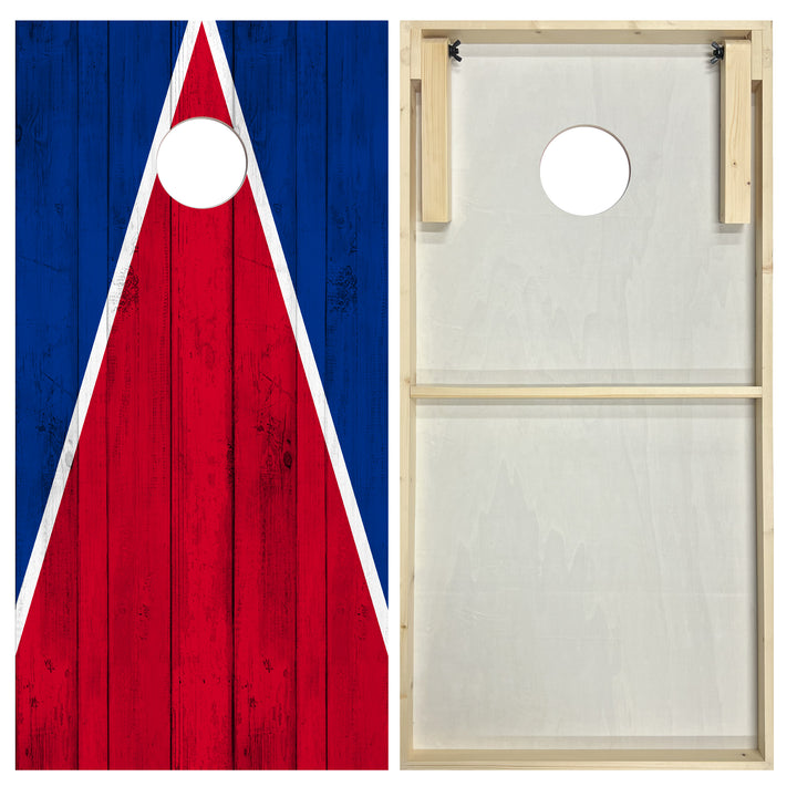 Buffalo Tailgate Triangle Design (Red and Royal Blue) - Cornhole Board Set - Standard