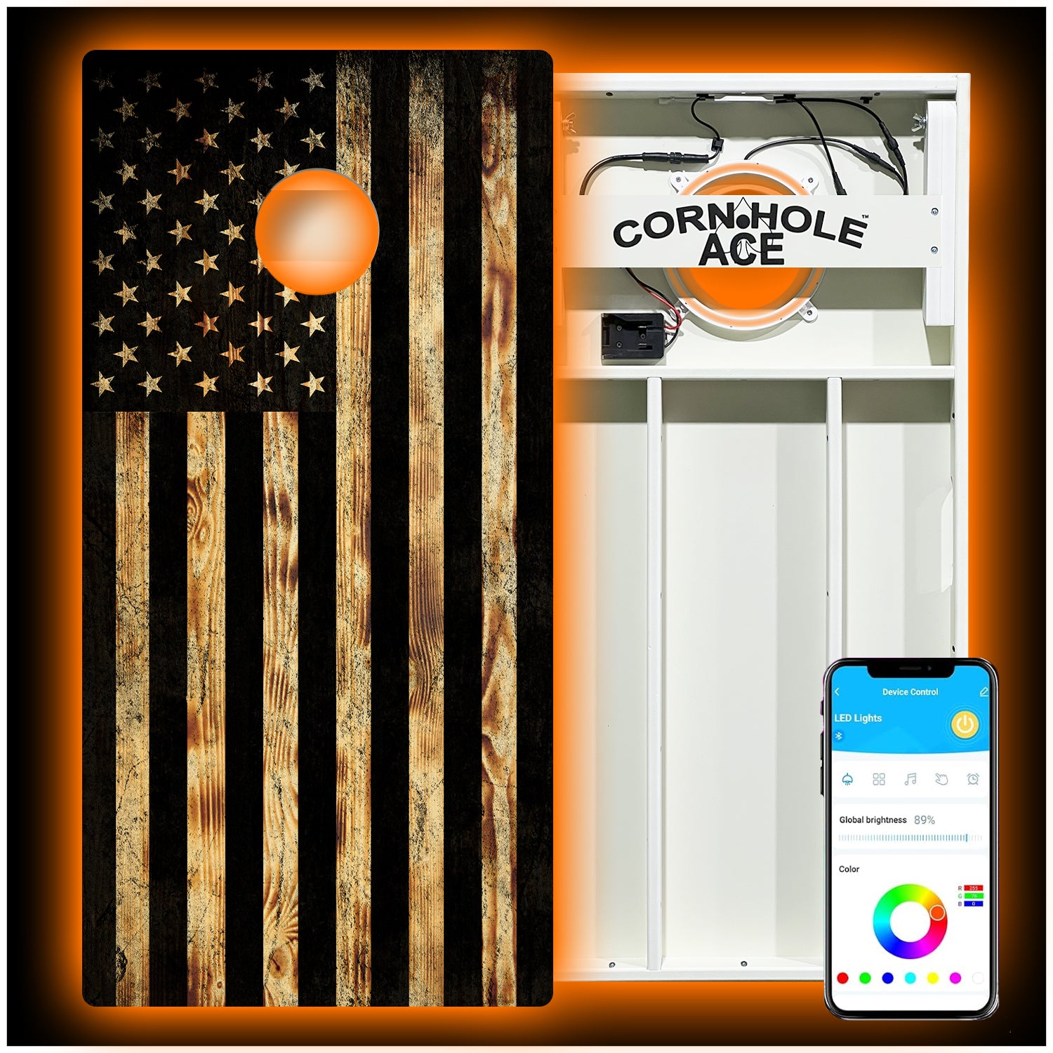 USA Flag Burnt Wood Cornhole Board Set | All Weather with Pro
