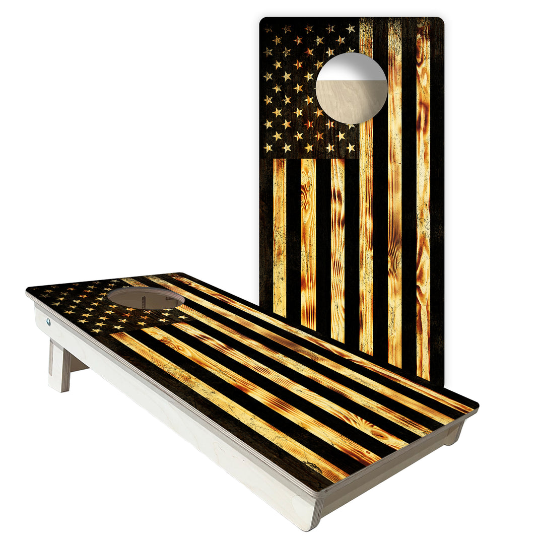 BLEMISHED USA Flag Burnt Wood - Cornhole Boards Set - Tailgate