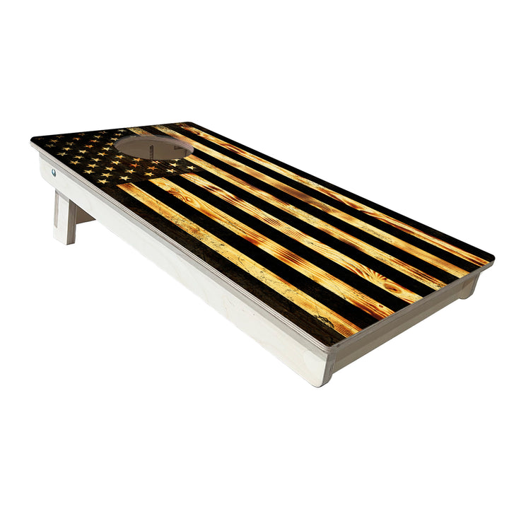 BLEMISHED USA Flag Burnt Wood - Cornhole Boards Set - Tailgate