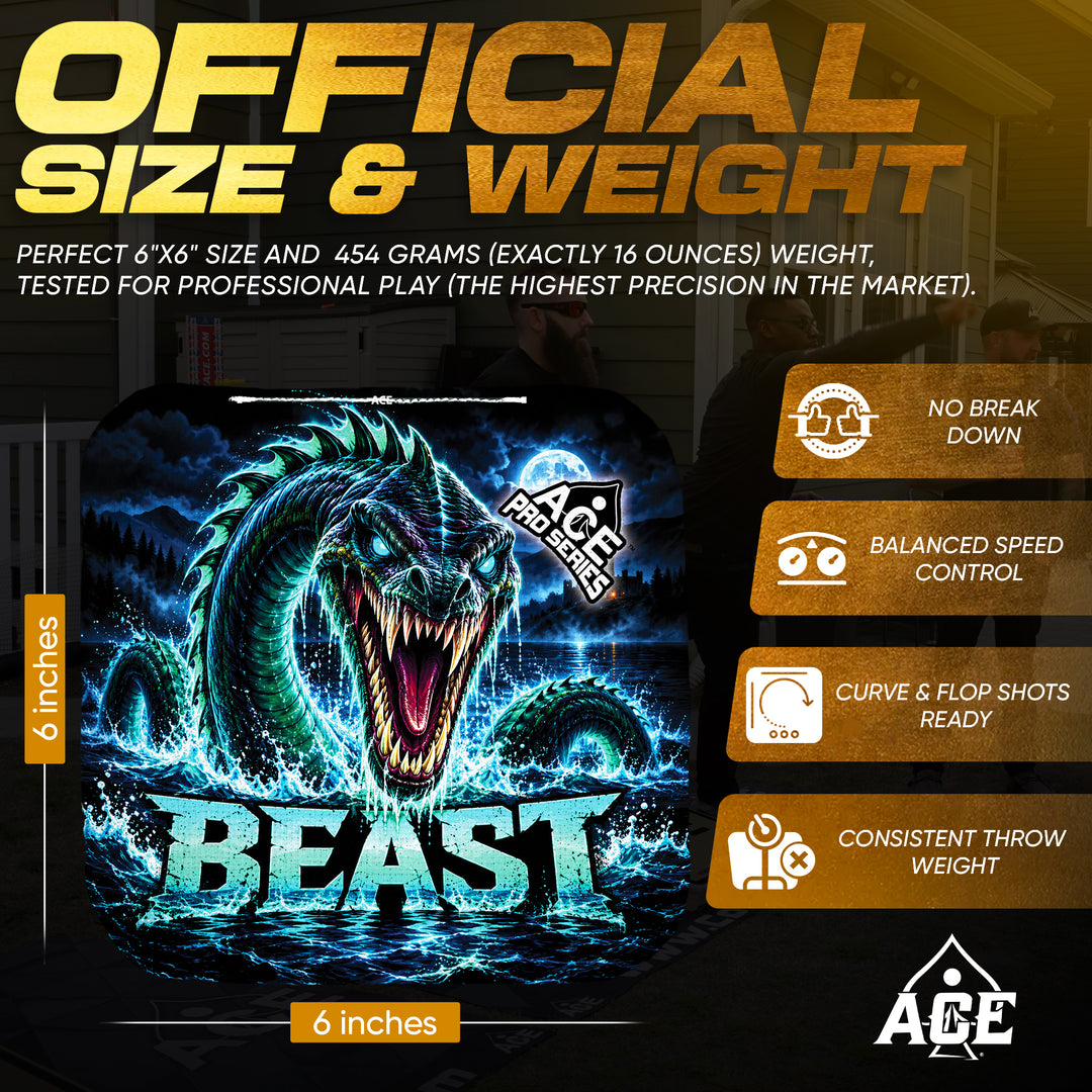 Beast Carpet Teal Loch Ness Monster ACE Pro carpet bags official size and weight graphic