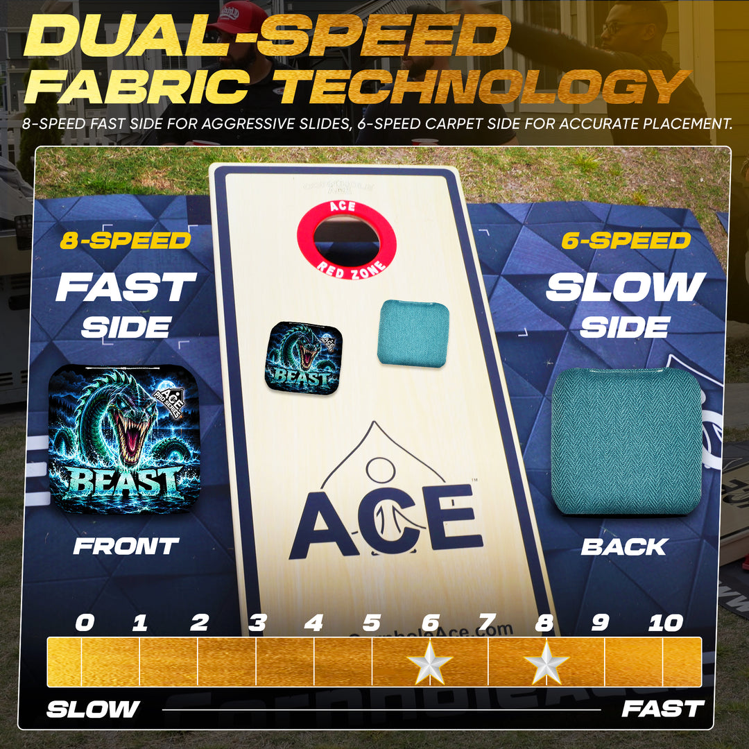 Beast Carpet Teal Loch Ness Monster ACE Pro carpet cornhole bags dual speed fabric technology
