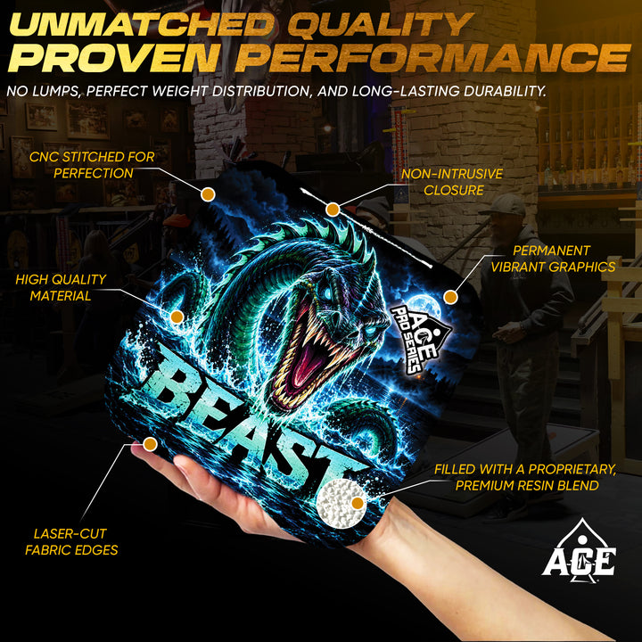 Beast Carpet Teal Loch Ness Monster ACE Pro carpet cornhole bags unmatched quality and proven performance graphic