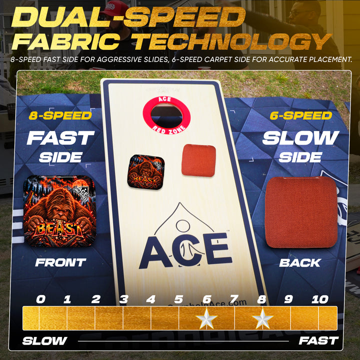 Beast Carpet Red Sasquatch Munchies ACE Pro carpet cornhole bags dual speed fabric technology