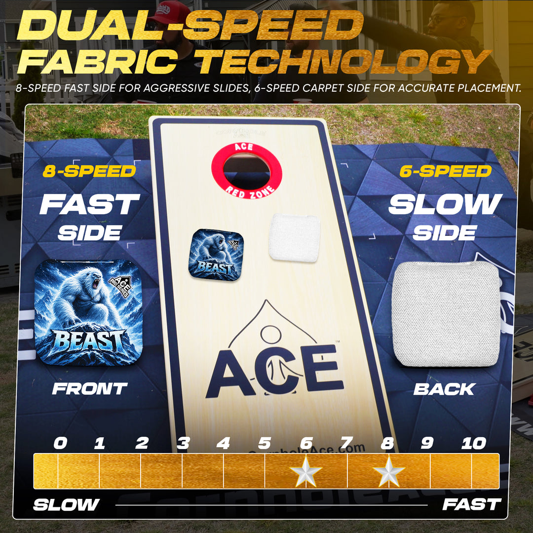 Beast Carpet White Yeti ACE Pro carpet cornhole bags dual speed fabric technology