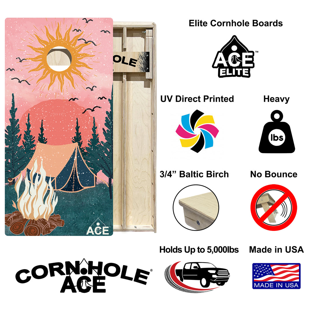 Camping Design - Cornhole Board Set - Elite