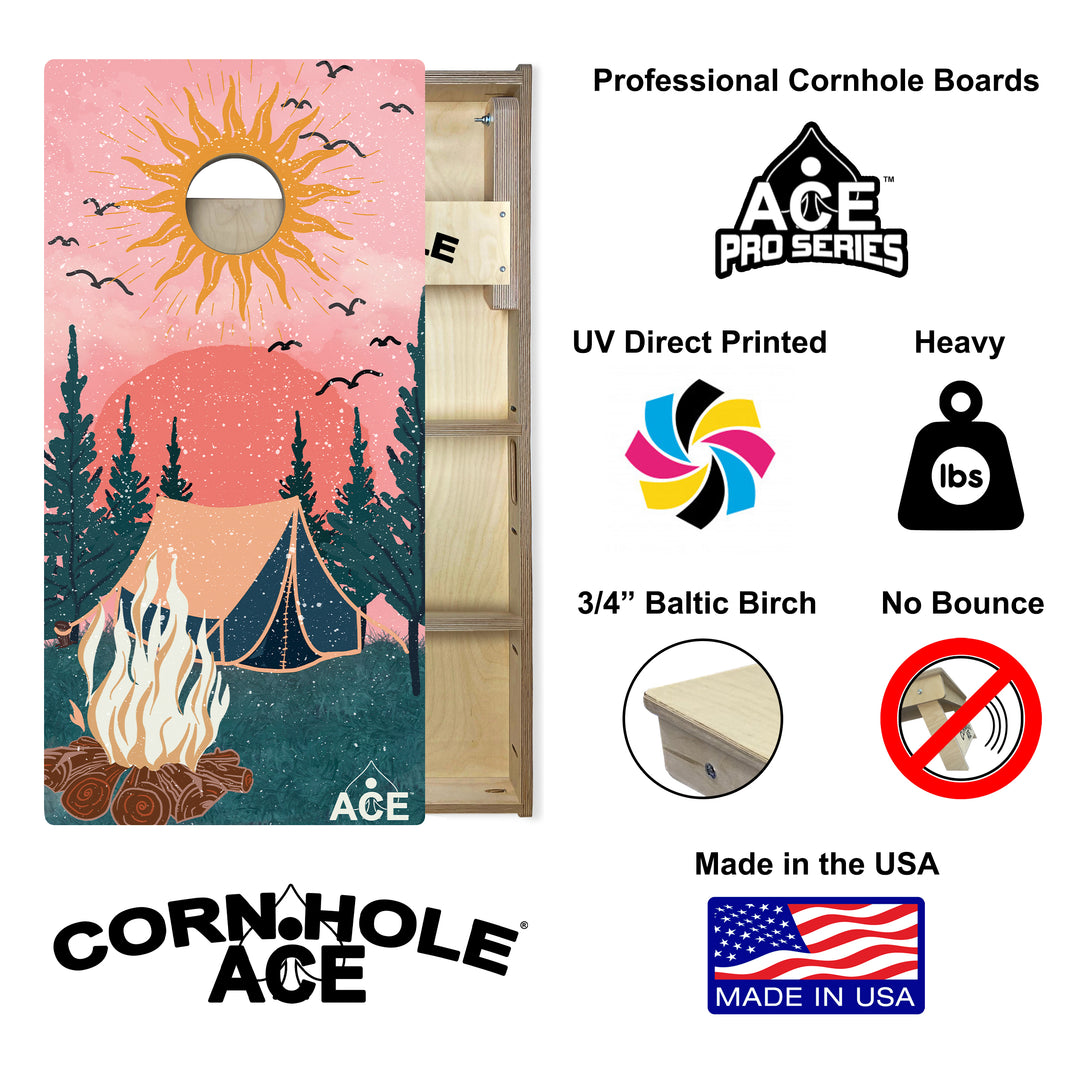 Camping Design - Cornhole Board Set - Professional