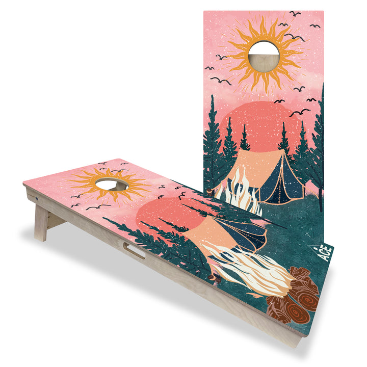 Camping Design - Cornhole Board Set - Professional