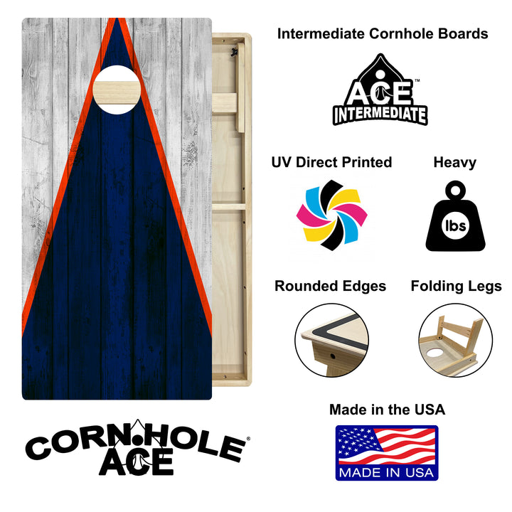 Chicago Tailgate Triangle Design (Blue and White) - Cornhole Board Set - Intermediate