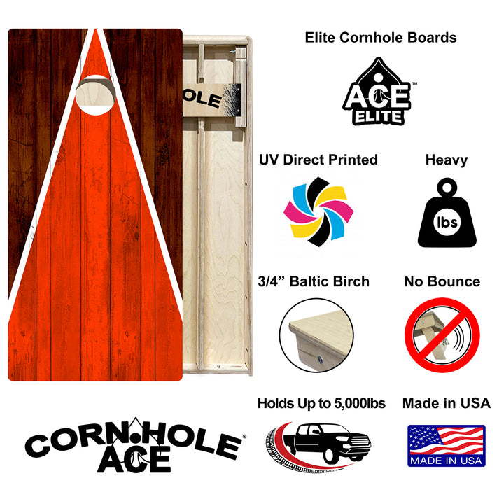 Cleveland Tailgate Triangle Design (Brown and Orange) - Cornhole Board Set - Elite