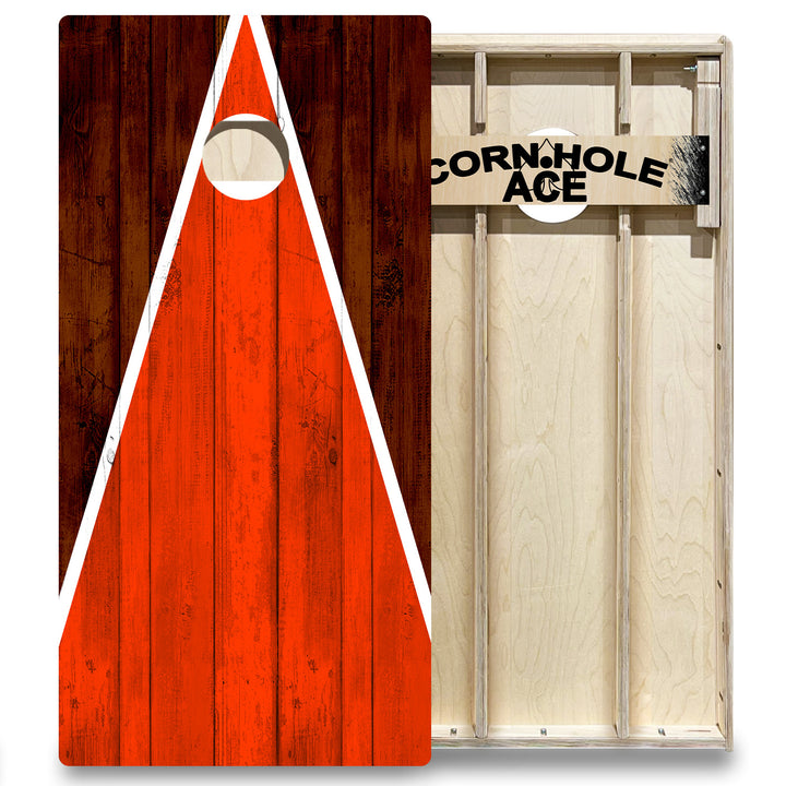 Cleveland Tailgate Triangle Design (Brown and Orange) - Cornhole Board Set - Elite