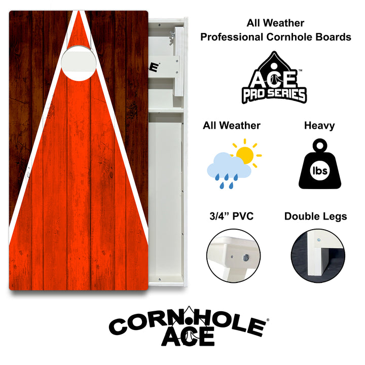 Cleveland Tailgate Triangle Design (Brown and Orange) - Cornhole Board Set - All Weather