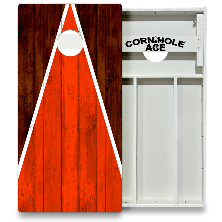 Cleveland Tailgate Triangle Design (Brown and Orange) - Cornhole Board Set - All Weather