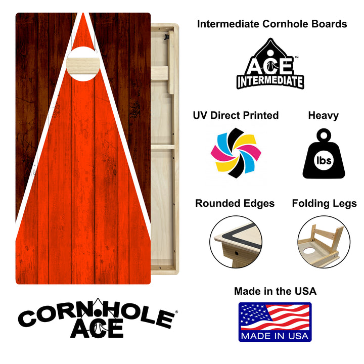 Cleveland Tailgate Triangle Design (Brown and Orange) - Cornhole Board Set - Intermediate