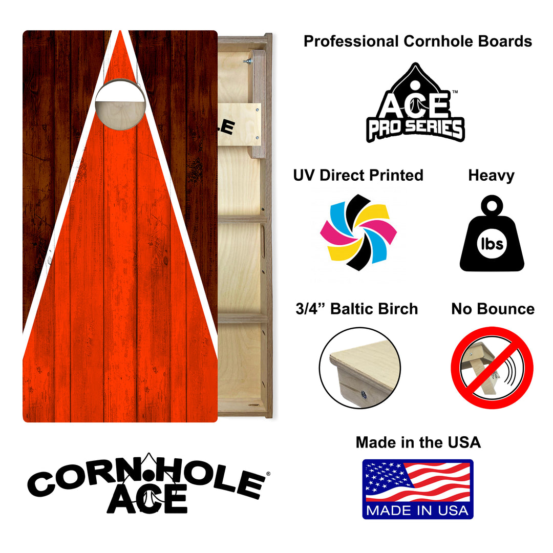 Cleveland Tailgate Triangle Design (Brown and Orange) - Cornhole Board Set - Professional