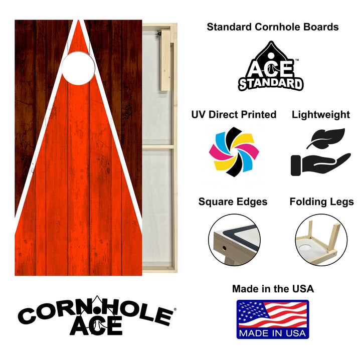 Cleveland Tailgate Triangle Design (Brown and Orange) - Cornhole Board Set - Standard