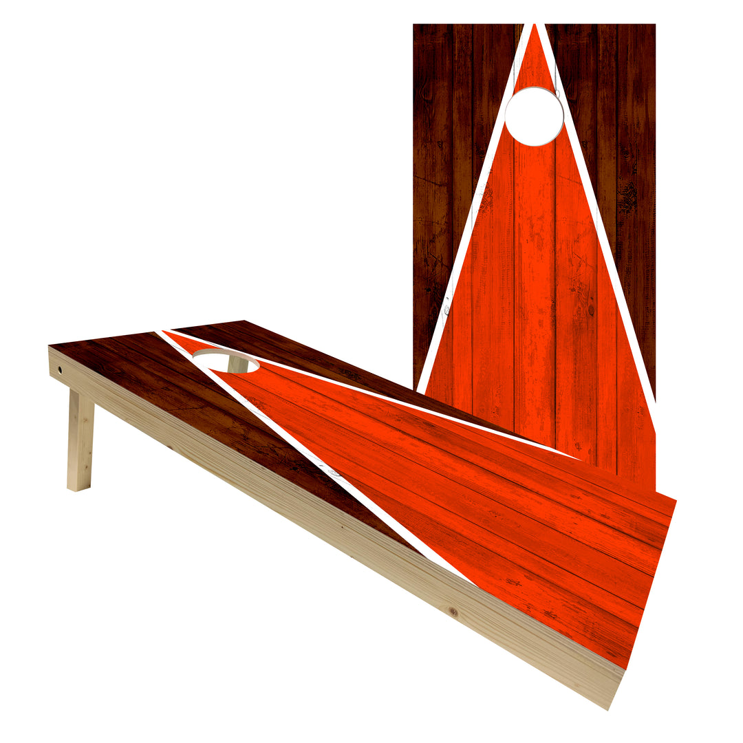 Cleveland Tailgate Triangle Design (Brown and Orange) - Cornhole Board Set - Standard