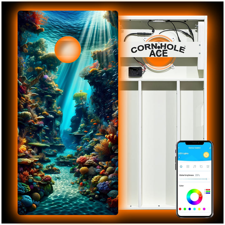 Coral Kingdom - Cornhole Board Set - All Weather - With Pro Light Kit