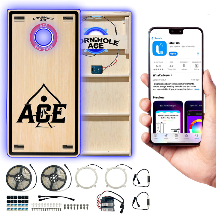 Pro Light Kit for Cornhole Boards – Bluetooth Controlled, Compatible with DeWalt & Milwaukee Batteries (Boards & Batteries Not Included)