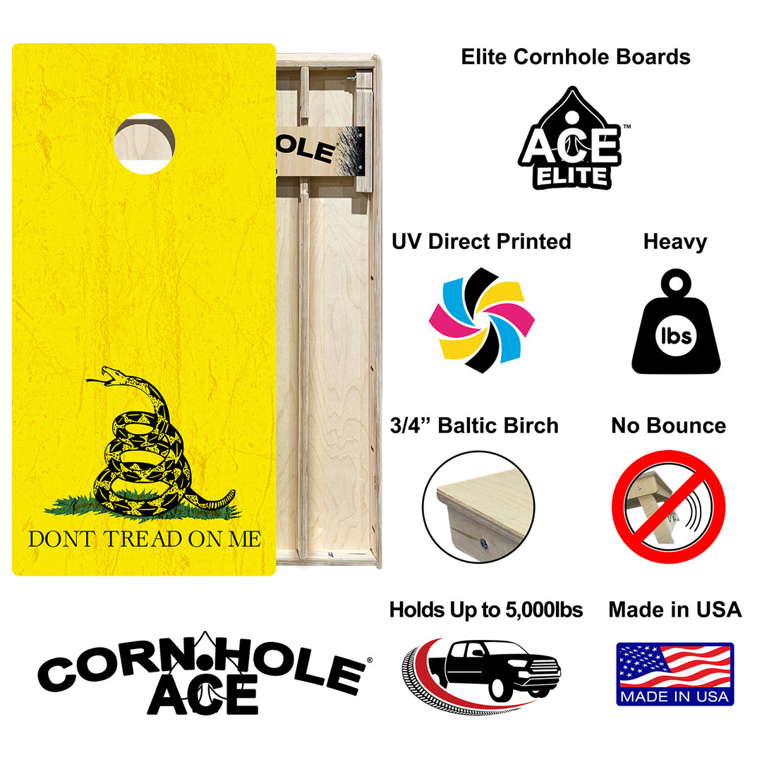 Don't Tread on Me - Gadsden Flag - Cornhole Board Set - Elite