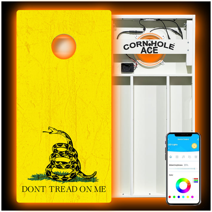 Don't Tread on Me - Gadsden Flag - Cornhole Board Set - All Weather - With Pro Light Kit